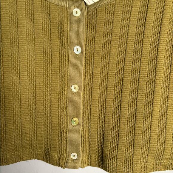 Free People Olive Green Ribbed Cropped Buttoned Front Tank Size Large - Picture 3 of 5